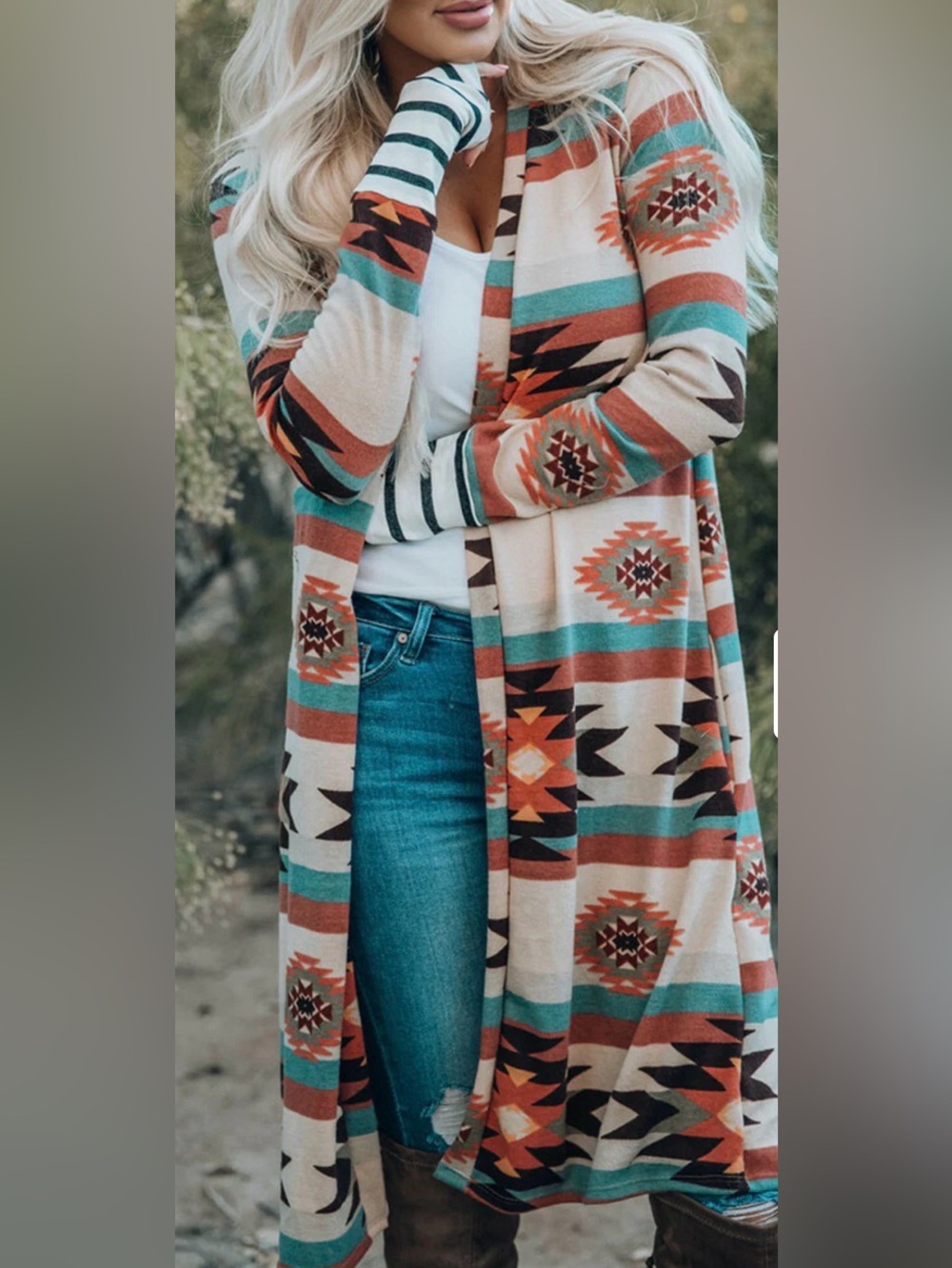 Aztec open front Lightweight Cardigan Sweater